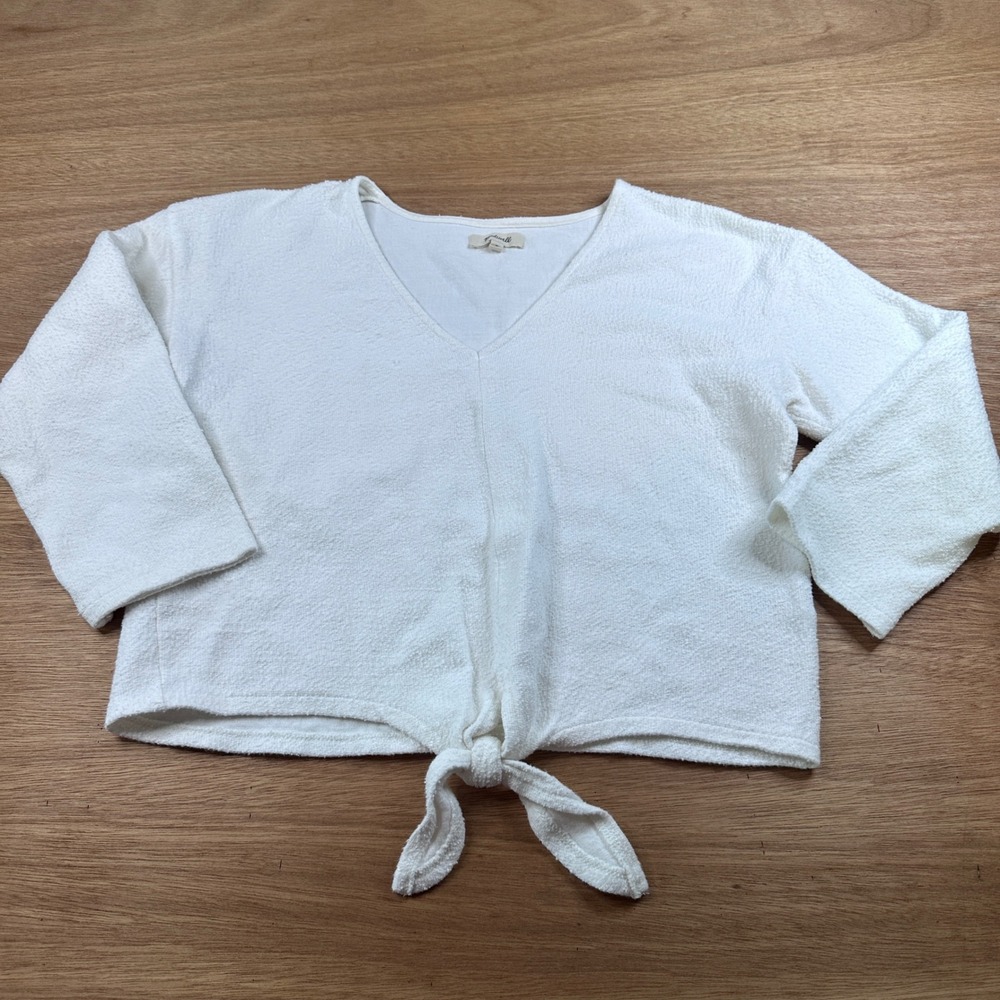 Madewell Tie Front Terry Cloth Top Womens Medium White Spring Summer